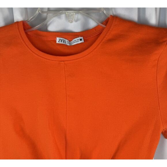 Zara Short Sleeves Cropped Cotton Blend Top, Orange , Sz: S, 83-37 - Picture 11 of 13